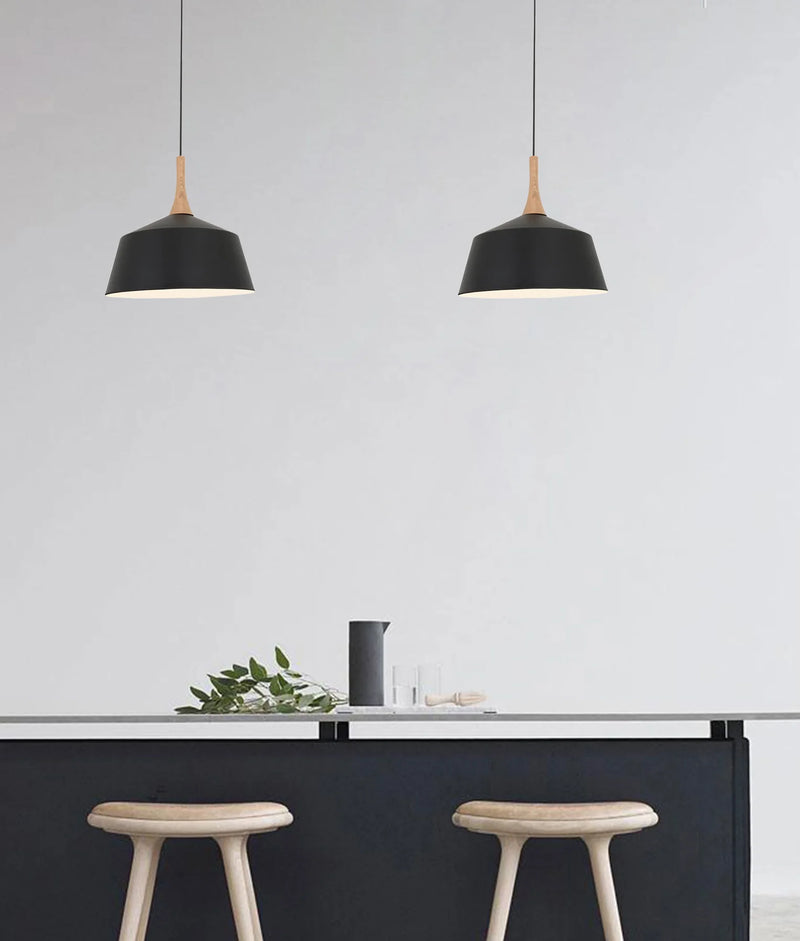 CLA NORDIC: Modern Scandinavian Medium Dome Shape Steel & Wood Pendant Lights