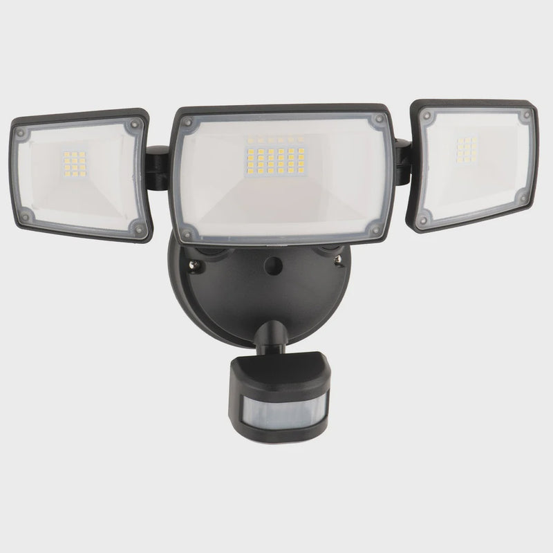 Mercator Onyx Triple Head LED Security Flood Light with PIR Sensor (MXD6923BLK-SEN)