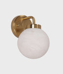 CLA PALLA: Interior Single Sphere Alabaster with Brass Highlight Round Base Wall Light