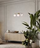 CLA PALLA: Interior Triple Sphere Alabaster with Brass Highlight Round Base Wall Light