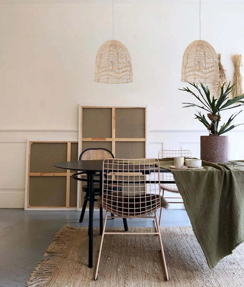 CLA ROTA: Bohemian Interior Natural Rattan Ellipse Pendant Light