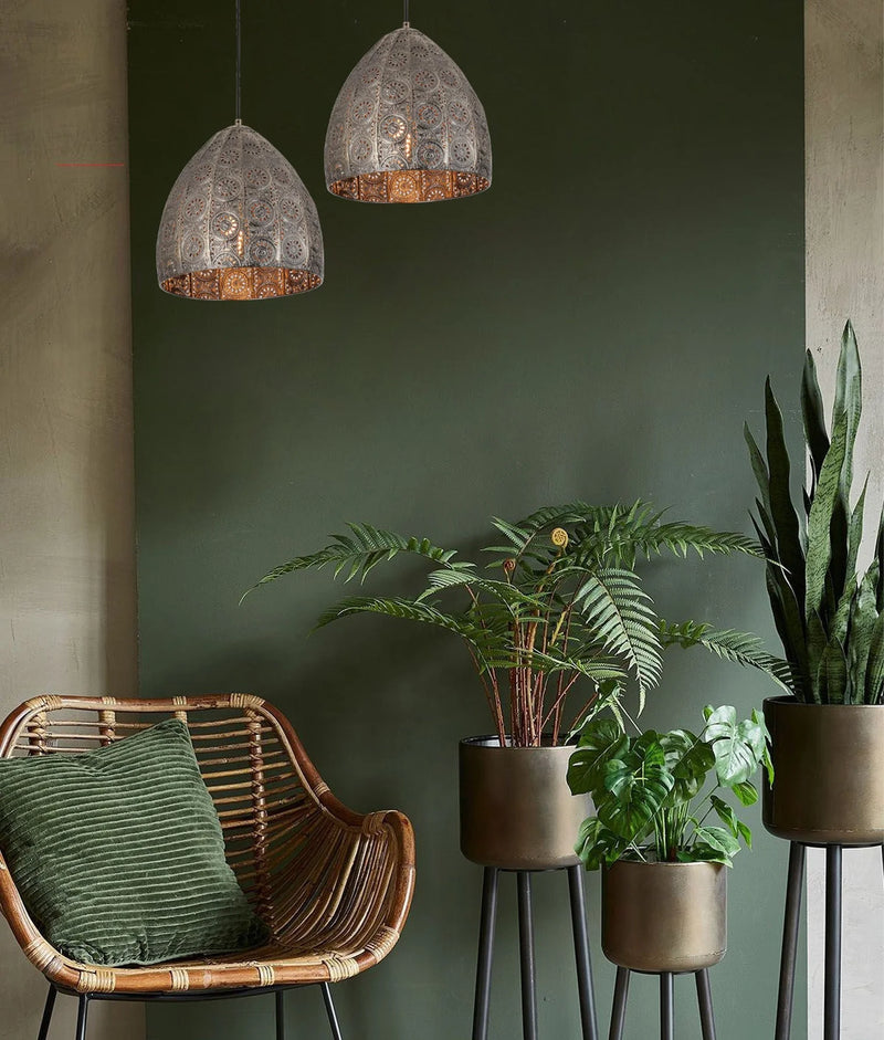 CLA SARI: Bohemian Interior Embossed Ellipse Aged Brass Steel Ombre Pendant Light