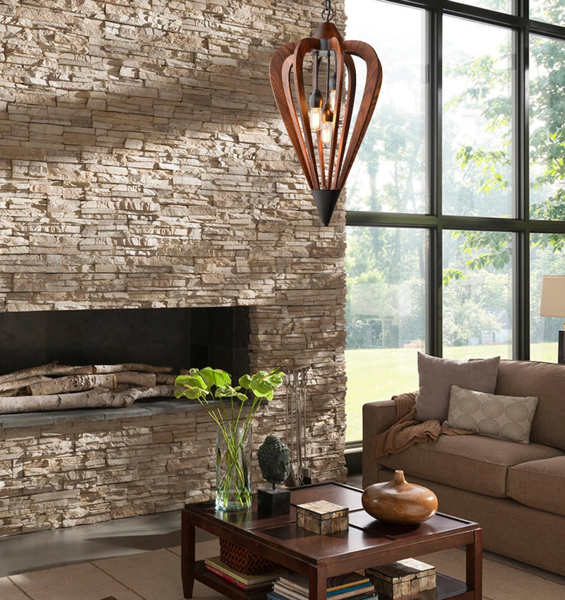 CLA SENORITA: Rustic Medium Tuscan Coffee Cherry / Winter Moss Wood Pendant Lights