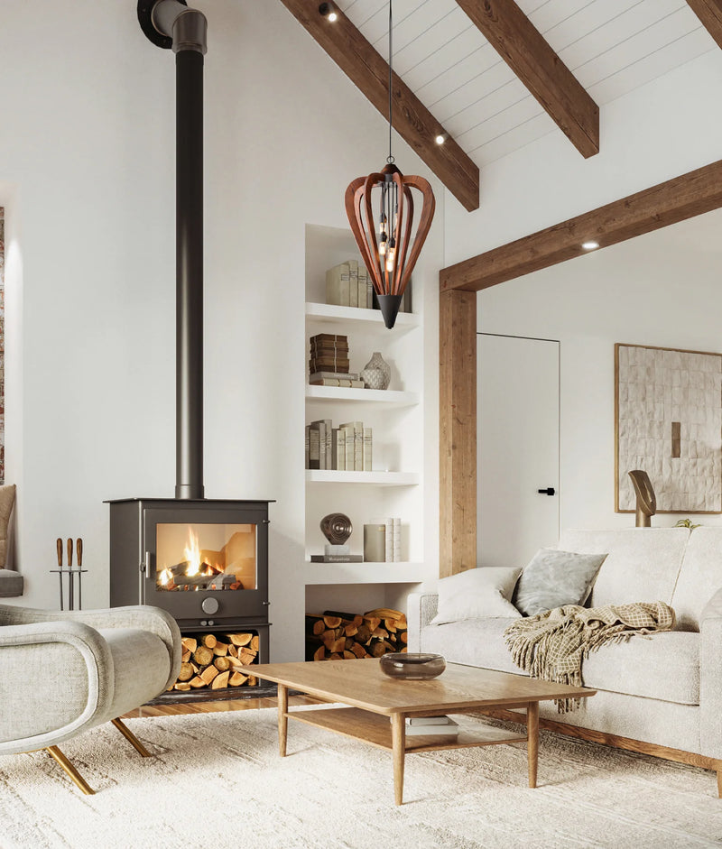 CLA SENORITA: Rustic Large Tuscan Coffee Cherry /Winter Moss Wood Pendant Lights