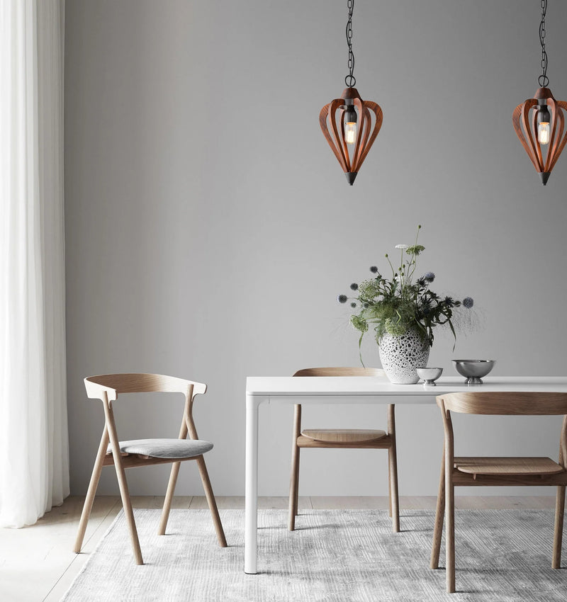 CLA SENORITA: Rustic Small Tuscan Coffee Cherry / Winter Moss Wood Pendant Light