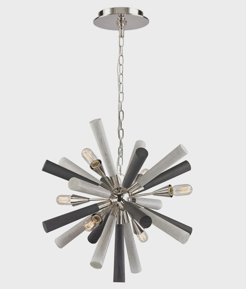 CLA SPUTNIK: Polished Nickel / Dark-Light Grey Washed Wood Pendant Light