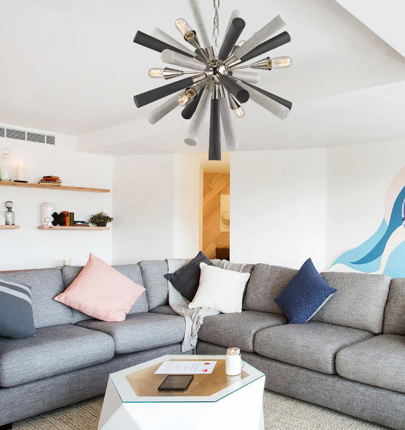 CLA SPUTNIK: Polished Nickel / Dark-Light Grey Washed Wood Pendant Light