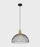 CLA STRAND: Iron and Wood Dome Cage Pendant Lights