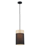 CLA TAMBURA:  Scandinavian Small Round Cloth Shade with Wood Veneer Trim Pendant Lights