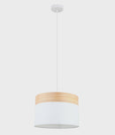 CLA TAMBURA: Scandinavian Medium Drum Cloth Shade with Wood Veneer Trim Pendant Lights