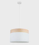 CLA TAMBURA: Scandinavian Large Drum Cloth Shade with Wood Veneer Trim Pendant Lights