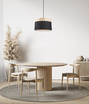 CLA TAMBURA: Scandinavian Large Drum Cloth Shade with Wood Veneer Trim Pendant Lights