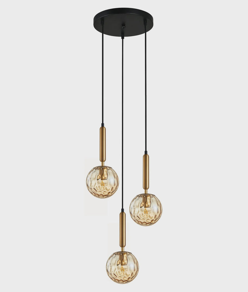 CLA TRATTINO: Interior Bronze Amber / Smokey Black Spherical Glass Multiple Round Base Pendant Lights