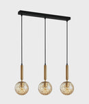 CLA TRATTINO: Interior Bronze Amber /Smokey Black Spherical Glass Multiple Bar Base Pendant Lights X3S