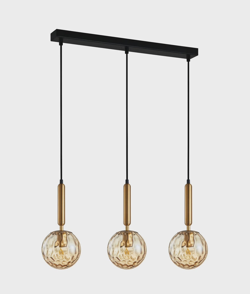 CLA TRATTINO: Interior Bronze Amber /Smokey Black Spherical Glass Multiple Bar Base Pendant Lights X3S