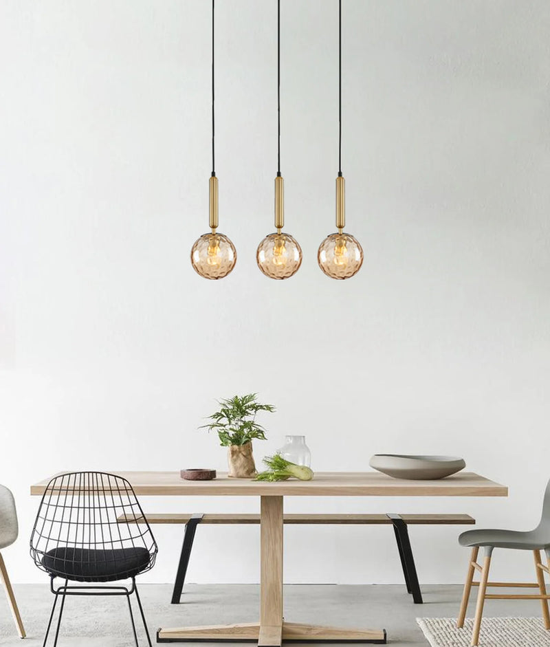 CLA TRATTINO: Interior Bronze Amber /Smokey Black Spherical Glass Multiple Bar Base Pendant Lights X3S