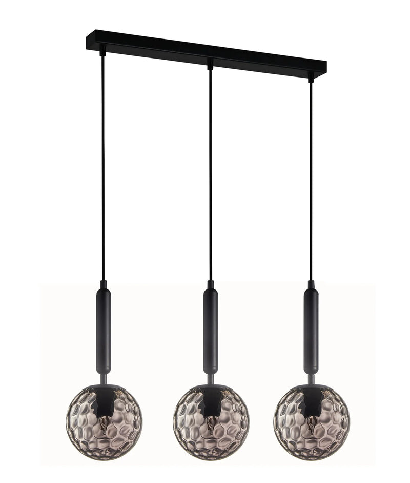 CLA TRATTINO: Interior Bronze Amber /Smokey Black Spherical Glass Multiple Bar Base Pendant Lights X3S