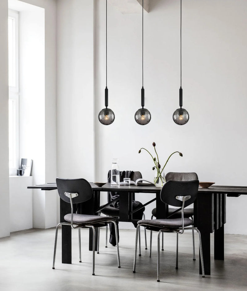 CLA TRATTINO: Interior Bronze Amber /Smokey Black Spherical Glass Multiple Bar Base Pendant Lights X3S