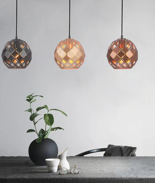 CLA TUILE: Interior Small Embossed Tiled Iron Wine Glass Shape Pendant Lights