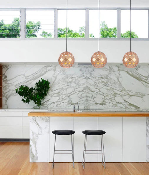 CLA TUILE: Interior Large Embossed Tiled Iron Wine Glass Shape Pendant Lights
