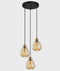 CLA TULIP: Interior Bronze Amber / Smokey Black Wine Glass Ribbed Multiple Round Base Pendant Lights