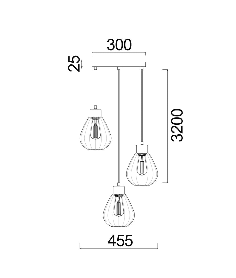 CLA TULIP: Interior Bronze Amber / Smokey Black Wine Glass Ribbed Multiple Round Base Pendant Lights