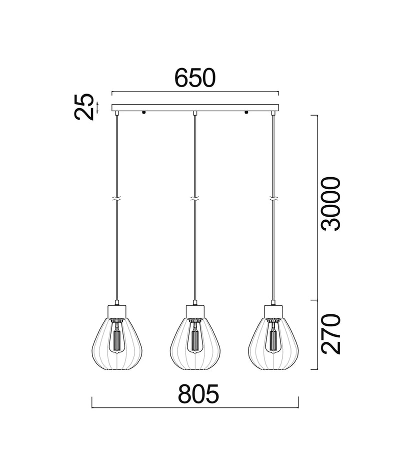 CLA TULIP: Interior Bronze Amber / Smokey Black Wine Glass Ribbed Multiple Bar Base Pendant Lights