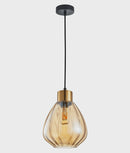 CLA TULIP: Interior Bronze Amber / Smokey Black Wine Glass Ribbed Pendant Lights