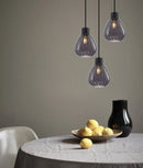 CLA TULIP: Interior Bronze Amber / Smokey Black Wine Glass Ribbed Multiple Round Base Pendant Lights