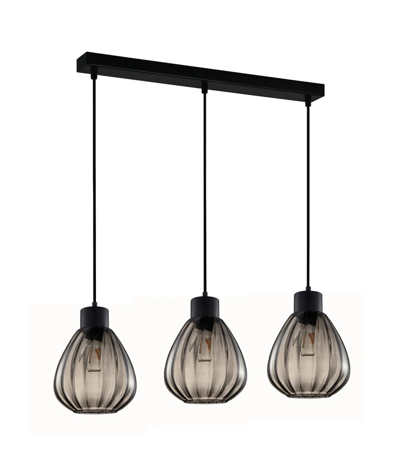 CLA TULIP: Interior Bronze Amber / Smokey Black Wine Glass Ribbed Multiple Bar Base Pendant Lights