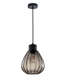 CLA TULIP: Interior Bronze Amber / Smokey Black Wine Glass Ribbed Pendant Lights