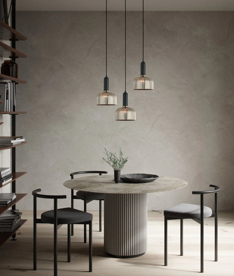 CLA VINTAJ: Retro Interior Dome Shape Ribbed Glass Pendant Lights