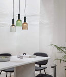 CLA VINTAJ: Retro Interior Ellipse Shape Ribbed Glass Pendant Lights