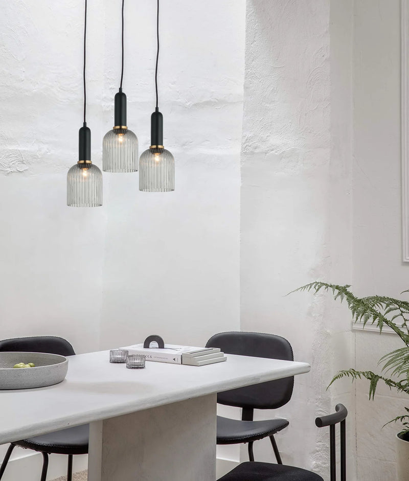 CLA VINTAJ: Retro Interior Ellipse Shape Ribbed Glass Pendant Lights