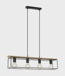 CLA VIRUN: Interior Rectangular Frame Wood with Black Hardware Pendant Light