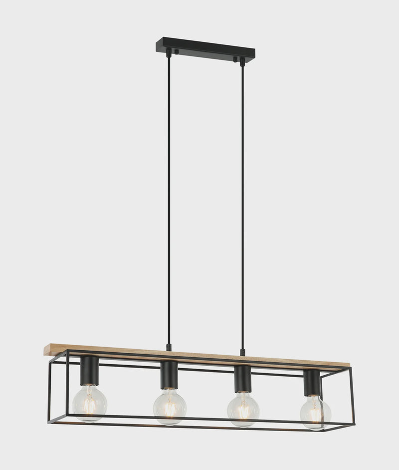 CLA VIRUN: Interior Rectangular Frame Wood with Black Hardware Pendant Light