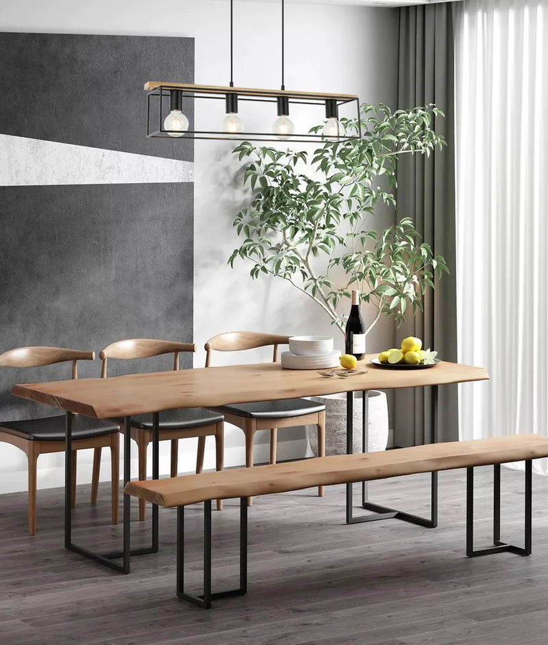 CLA VIRUN: Interior Rectangular Frame Wood with Black Hardware Pendant Light