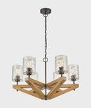 CLA VOTIF: Retro Interior Candelabra Oak Wood with Clear Blown Dimpled Glass Pendant Light