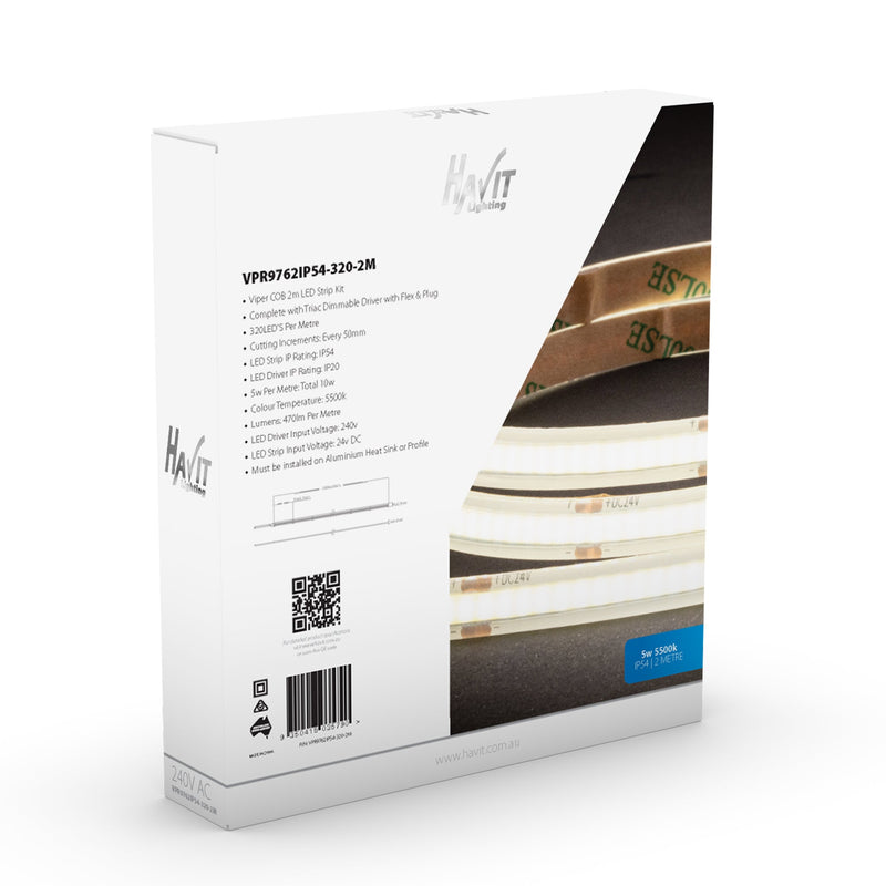 Havit Lighting Viper COB 5w Per Metre 2m LED Strip kit 5500k (VPR9762IP54-320-2M)