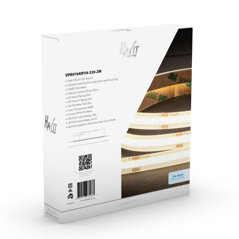 Havit Lighting Viper COB 10w Per Metre 2m LED Strip kit 4000k (VPR9764IP54-320-2M)