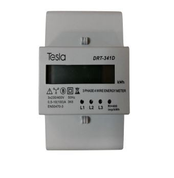 Tesla 3 Phase 4 wires DIN Rail Energy Meter LCD Display (KWHDRT-341D)